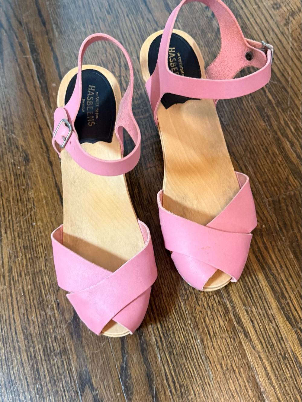 Swedish Hasbeens Pink Wooden Platform Clog - Picture 3 of 7